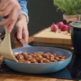 KLIPPFISK Frying pan, non-stick coating/wood dark grey-blue, 28 cm