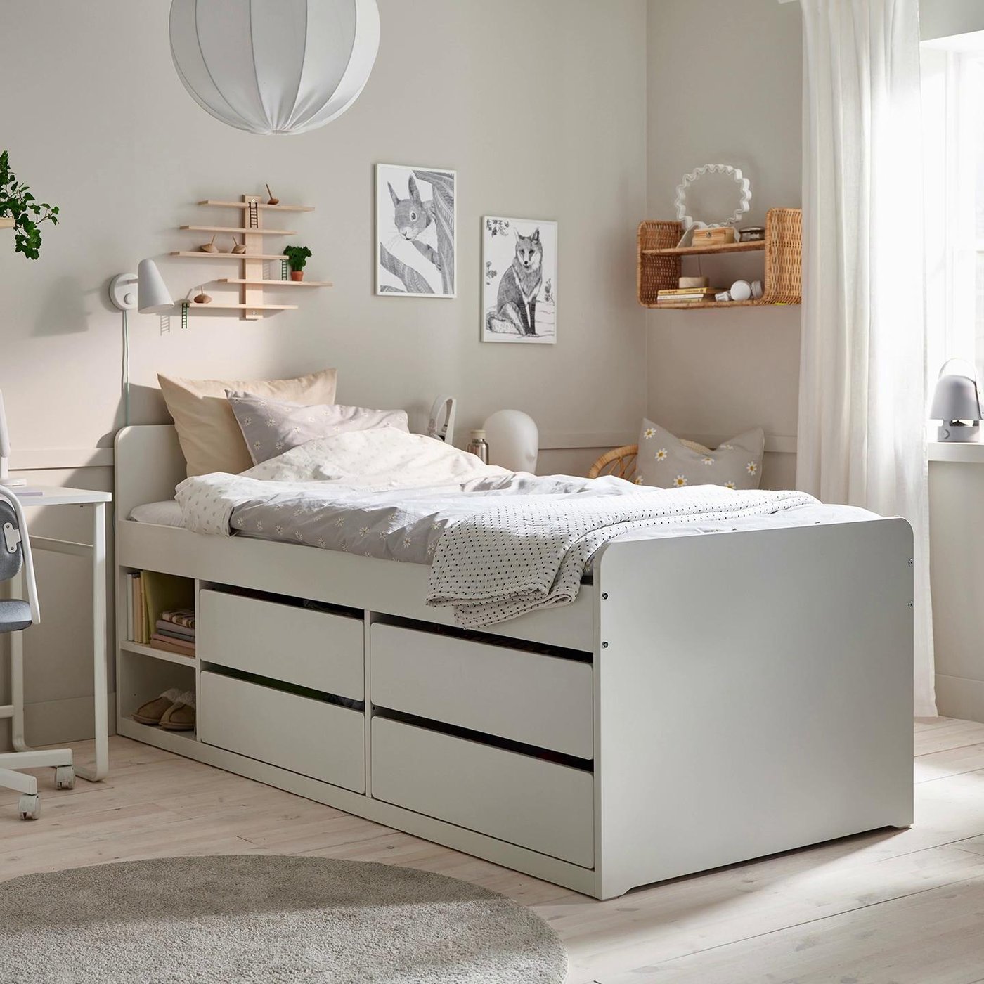 Bed frame w/storage+slatted bedbase