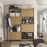 LÅDMAKARE Storage combination w sliding doors, with 2 shelves/oak effect, 159x35x212 cm