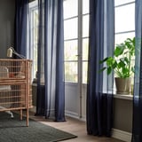 STENFRÖ Sheer curtains, 1 pair, dark blue/with heading tape, 145x300 cm