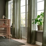 STENFRÖ Sheer curtains, 1 pair, green/with heading tape, 145x300 cm
