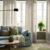 GINSTMOTT Curtains, 1 pair, beige/with eyelets, 145x300 cm