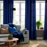 GINSTMOTT Curtains, 1 pair, dark blue/with heading tape, 145x300 cm