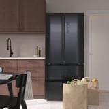 RIBBENÅS Zamrzovalnik/hladilnik s fran vrati, IKEA 700 prostostoječe/črna nerjaveče jeklo, 347/169 l