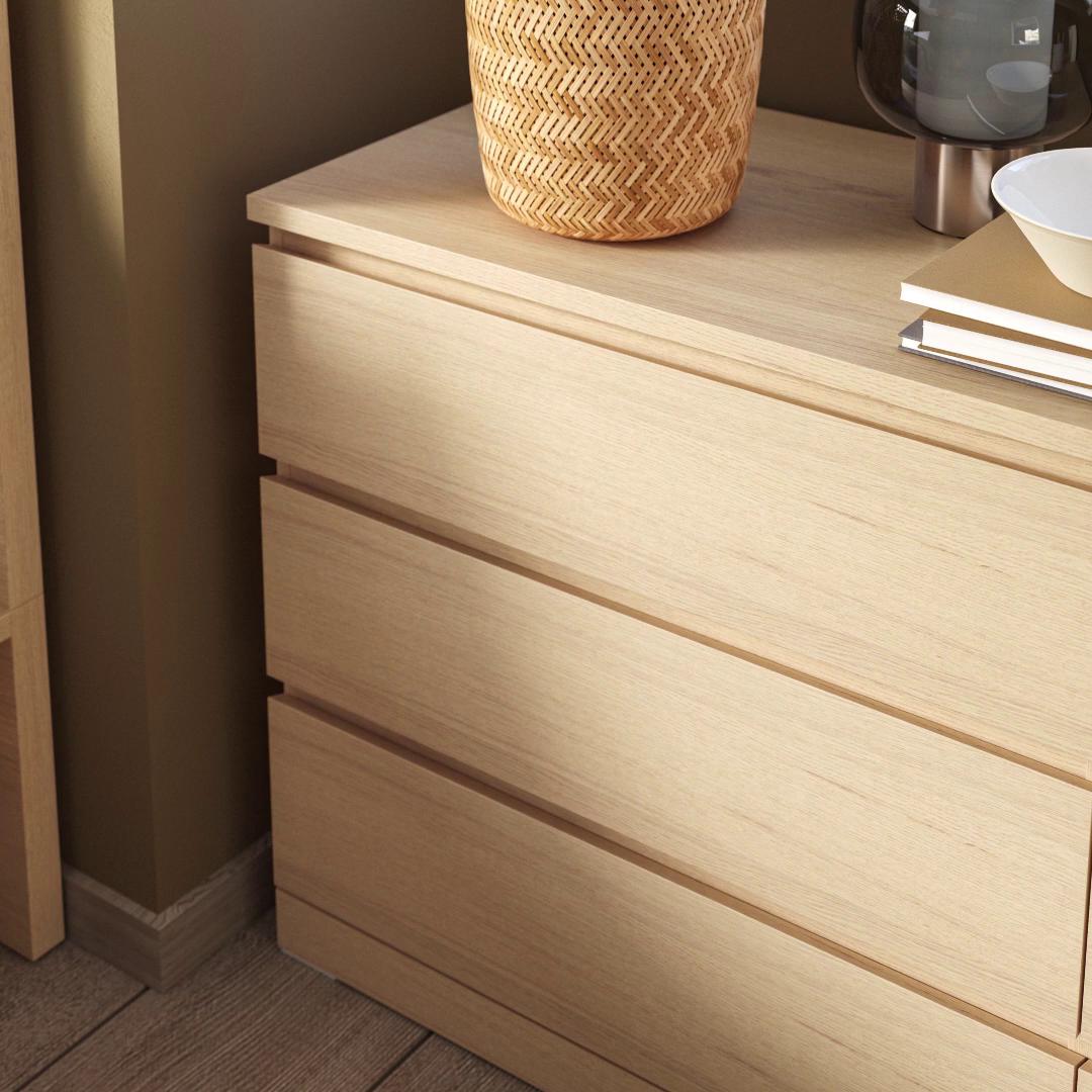 Chest of 3 drawers, MALM, white stained oak veneer, 80x78 cm - IKEA