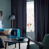 SANELA Curtains, 1 pair, dark blue/with heading tape, 140x300 cm