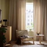 SANELA Curtains, 1 pair, light beige/with heading tape, 140x250 cm