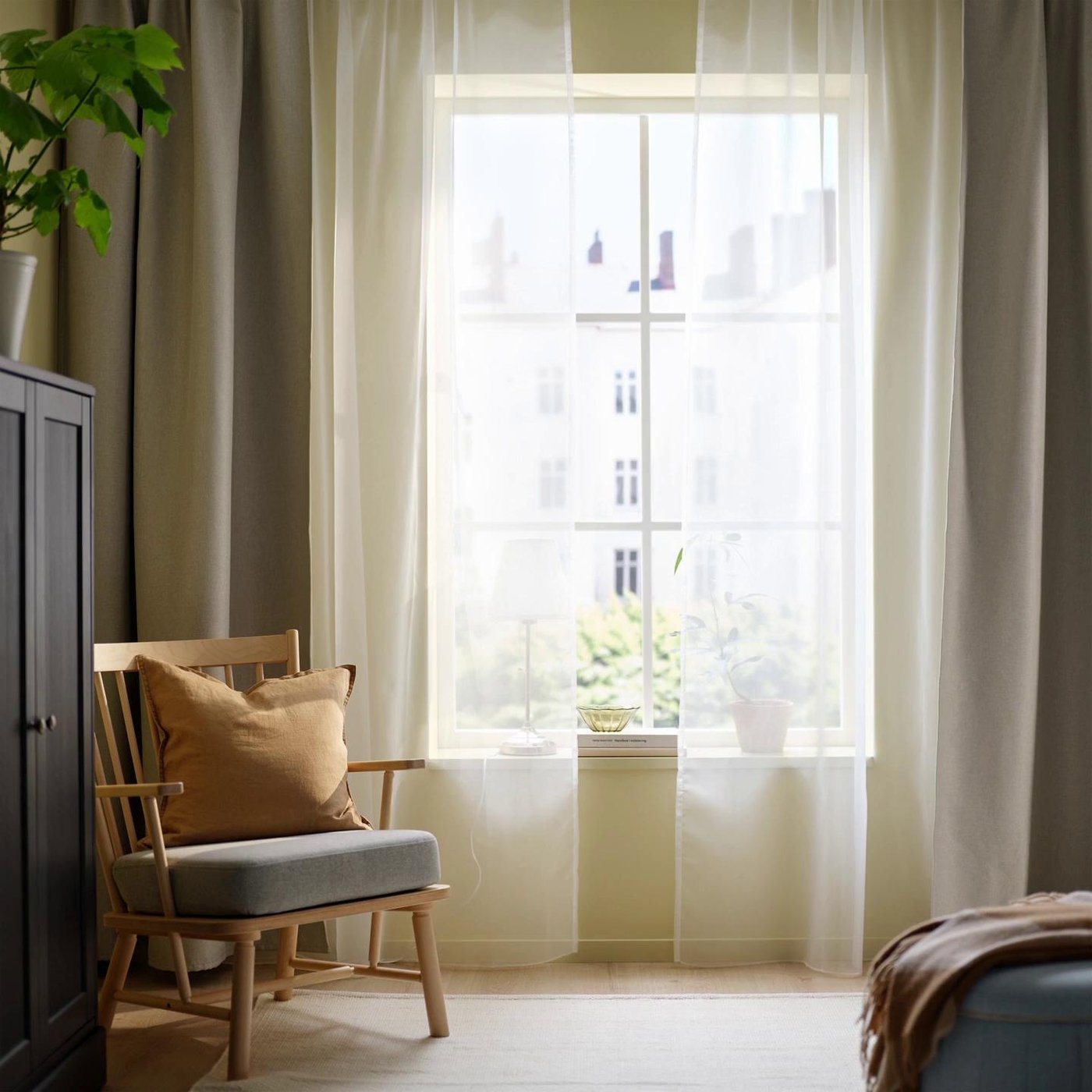 TERESIA sheer curtains, 1 pair, white/with rod pocket, 57x98