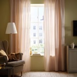 LENDA Curtains with tie-backs, 1 pair, light pink/with heading tape, 140x250 cm