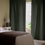 ANNAKAJSA Room darkening curtains, 1 pair, dark green/with heading tape, 145x300 cm