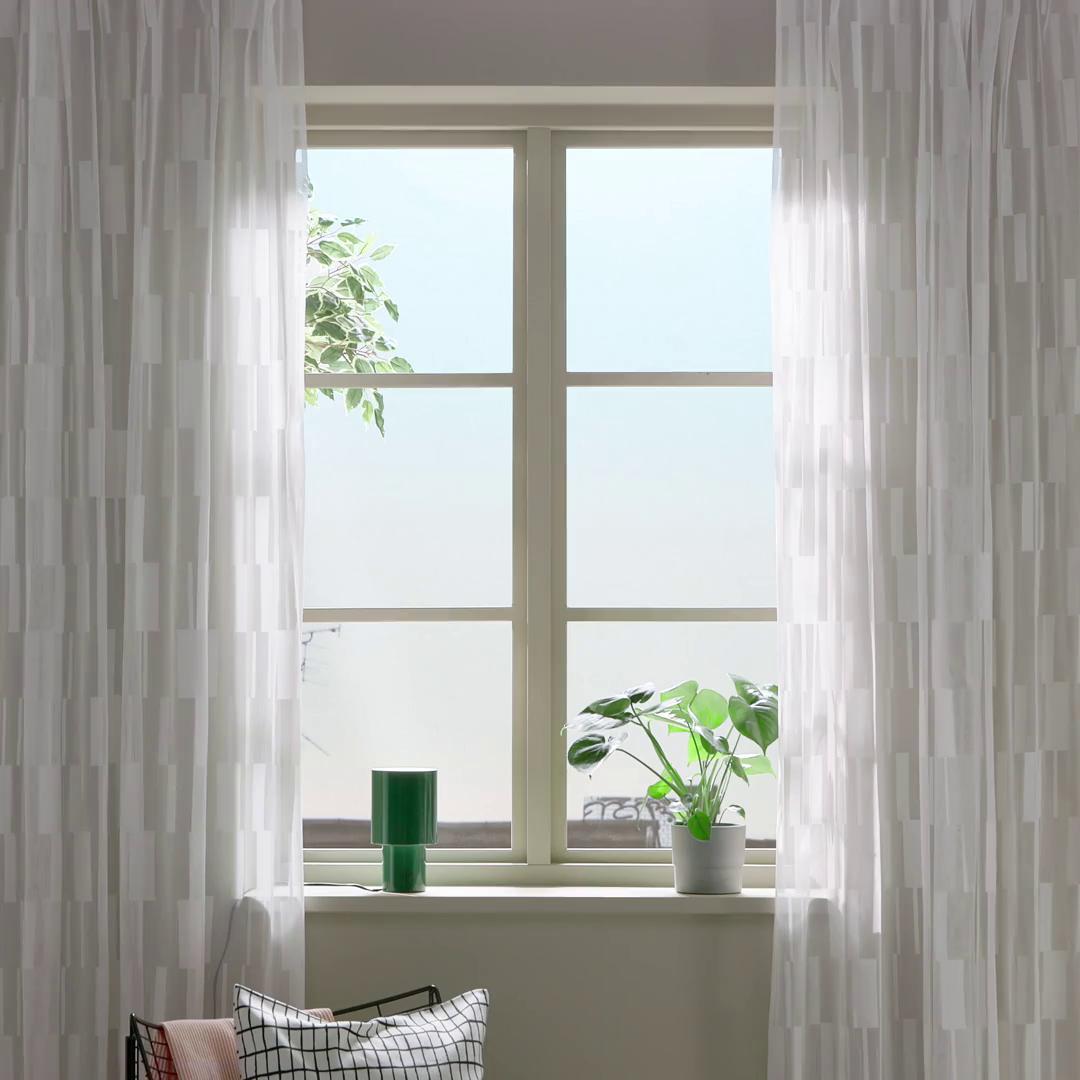 BERGNEJLIKA Sheer curtains, 1 pair, white/with heading tape, 57x98