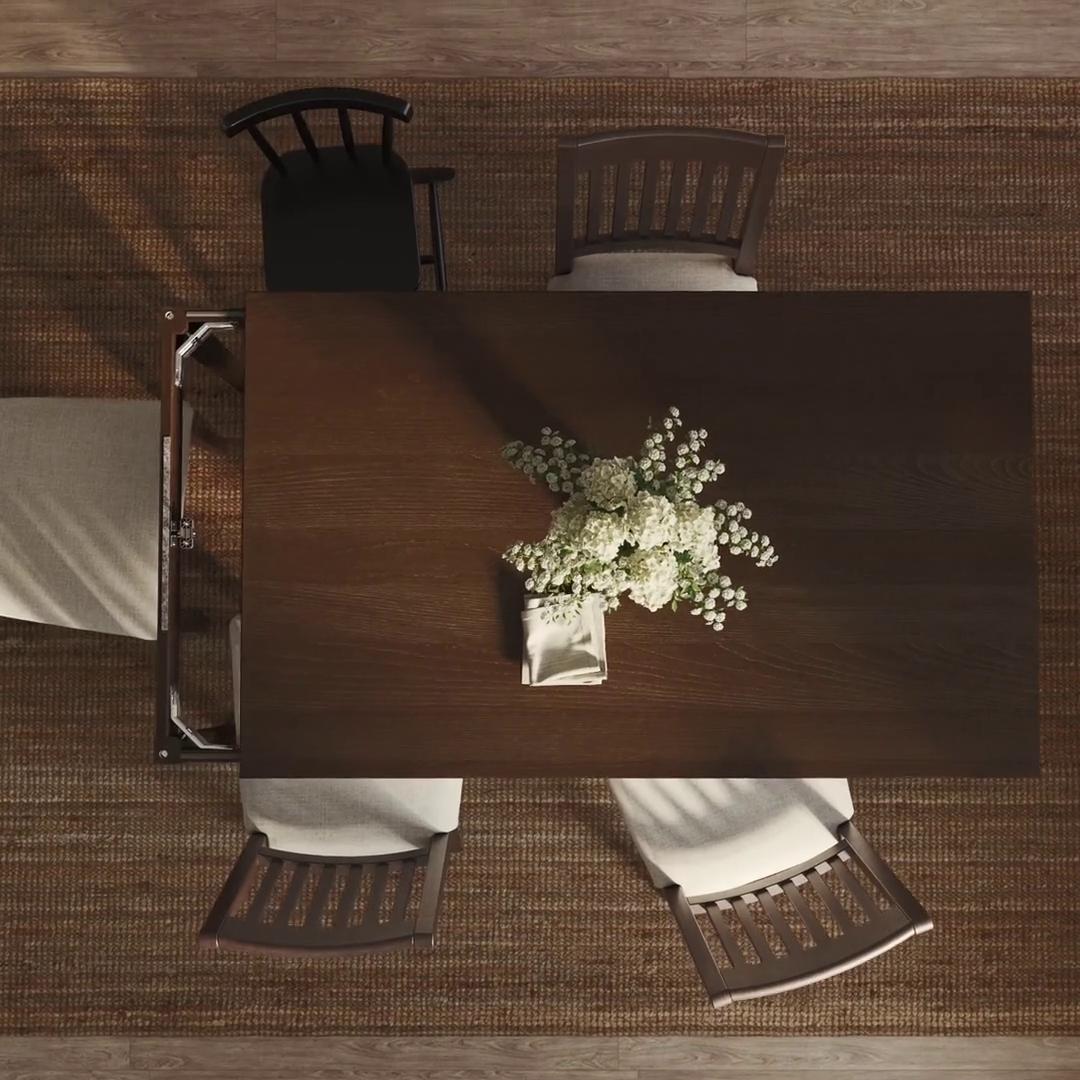 NÄSINGE ネースィンゲ 伸長式テーブル, ダークブラウン ステイン仕上げ