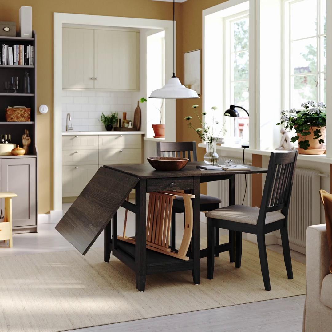 6/30まで出品！IKEA イケア　ダイニングテーブル　カウンターテーブル　収納 NÄSINGE ネースィンゲ ゲートレッグテーブル 収納付き, ダークブラウン