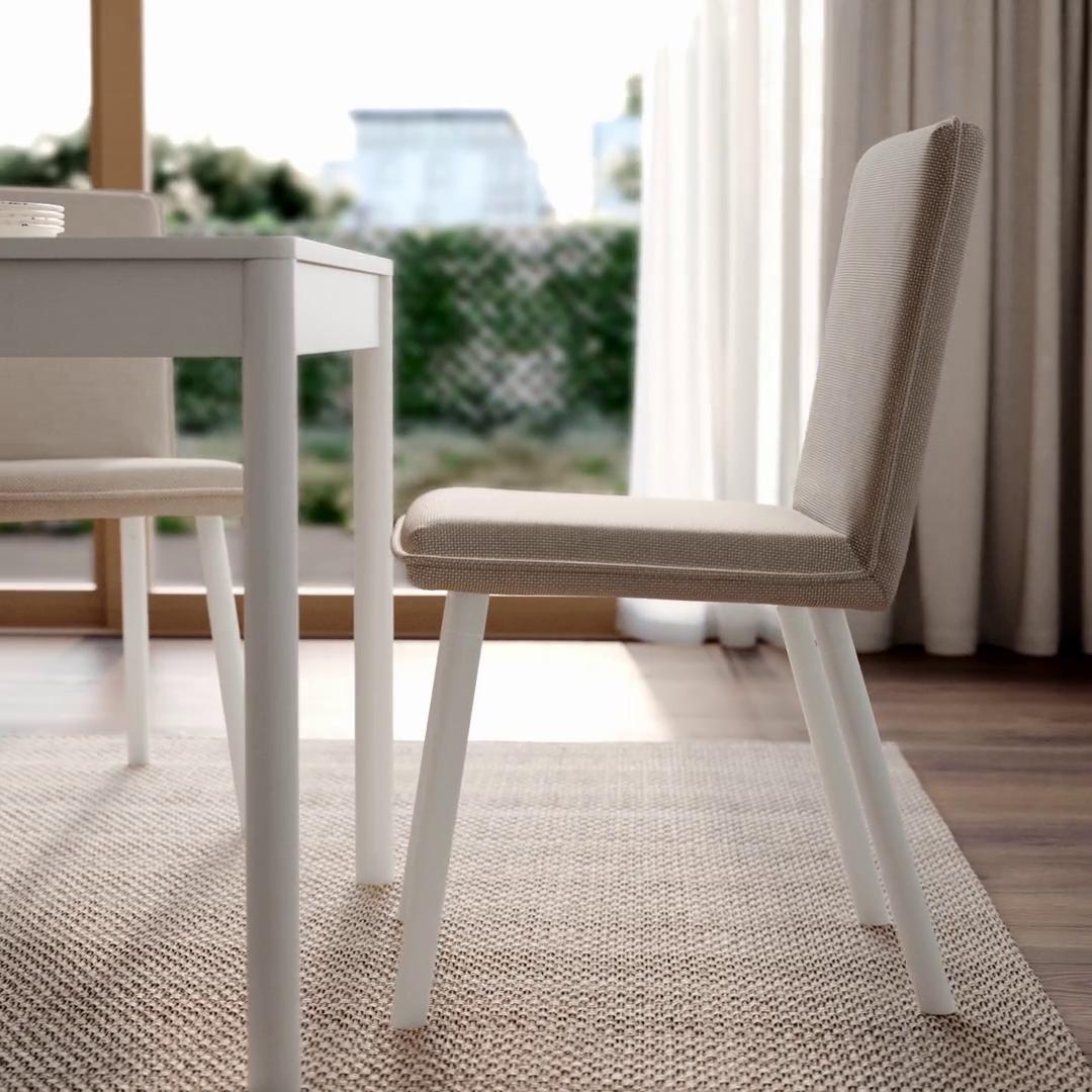 TONSTAD Fridtuna light beige-off/white upholstered wooden chair