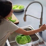 TAKSJÖN Kitchen mixer tap pull down w spray - stainless steel colour