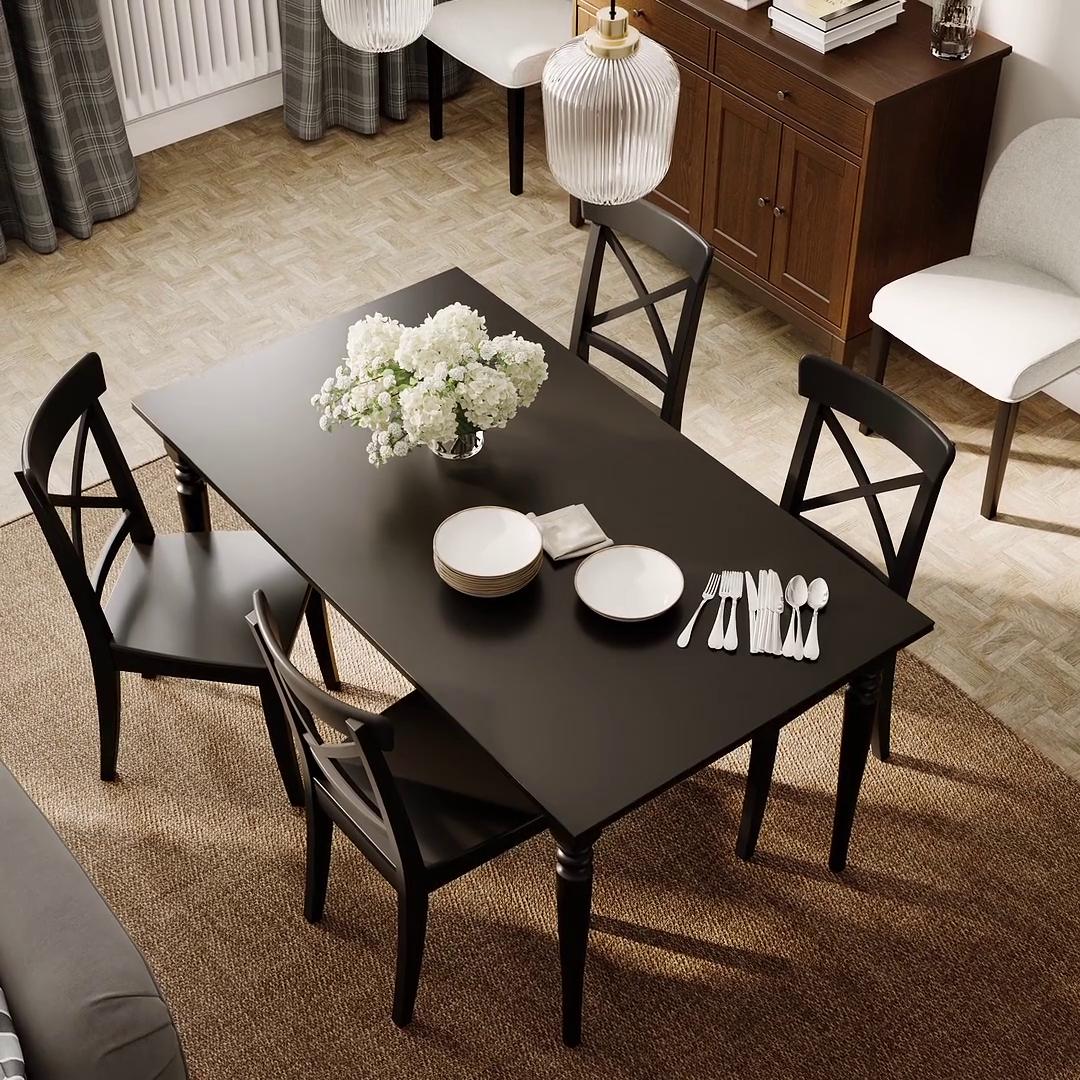 ROSENTORP / ROSENTORP table and 4 chairs, black/black, 61/845