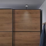 PAX / MEHAMN Roupeiro c/portas deslizantes, cinz esc preto/dupla face nogueira, 200x66x236 cm