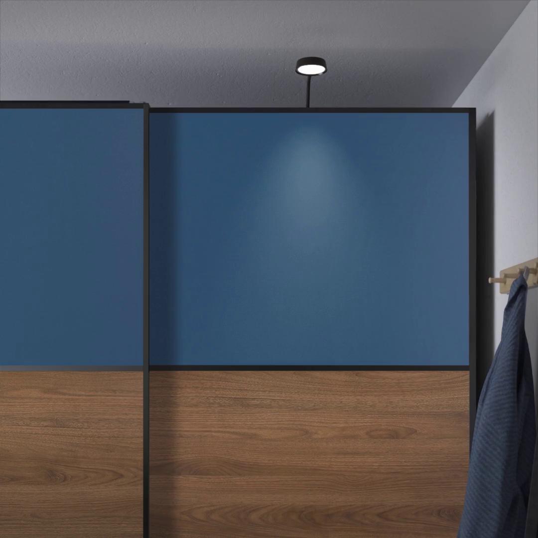 MEHAMN 4 panels for sliding door frame, walnut effect/blue, 393
