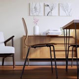 SKÅLSTA Table and 4 chairs, walnut effect hairpin black-grey/walnut veneer tubular metal/black-grey, 140x80 cm
