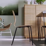 SKÅLSTA Table and 4 chairs, oak effect hairpin black-grey/oak veneer tubular metal/black-grey, 140x80 cm