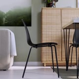 SKÅLSTA Table and 4 chairs, oak effect hairpin black-grey/plastic black tubular metal/black-grey, 140x80 cm