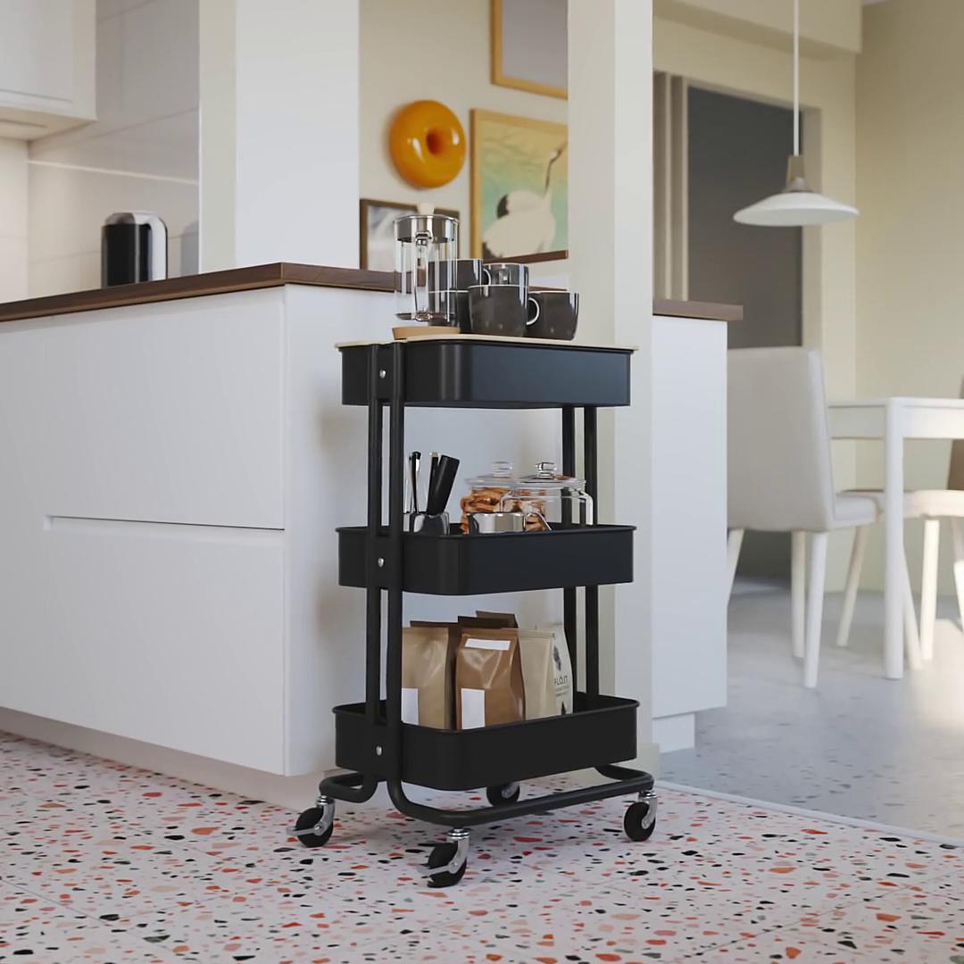 IKEA wood ワゴン　未使用組立完成品 RÅSKOG ロースコグ / NORRÅVA ノルオーヴァ ワゴン ふた付き, ベージュ