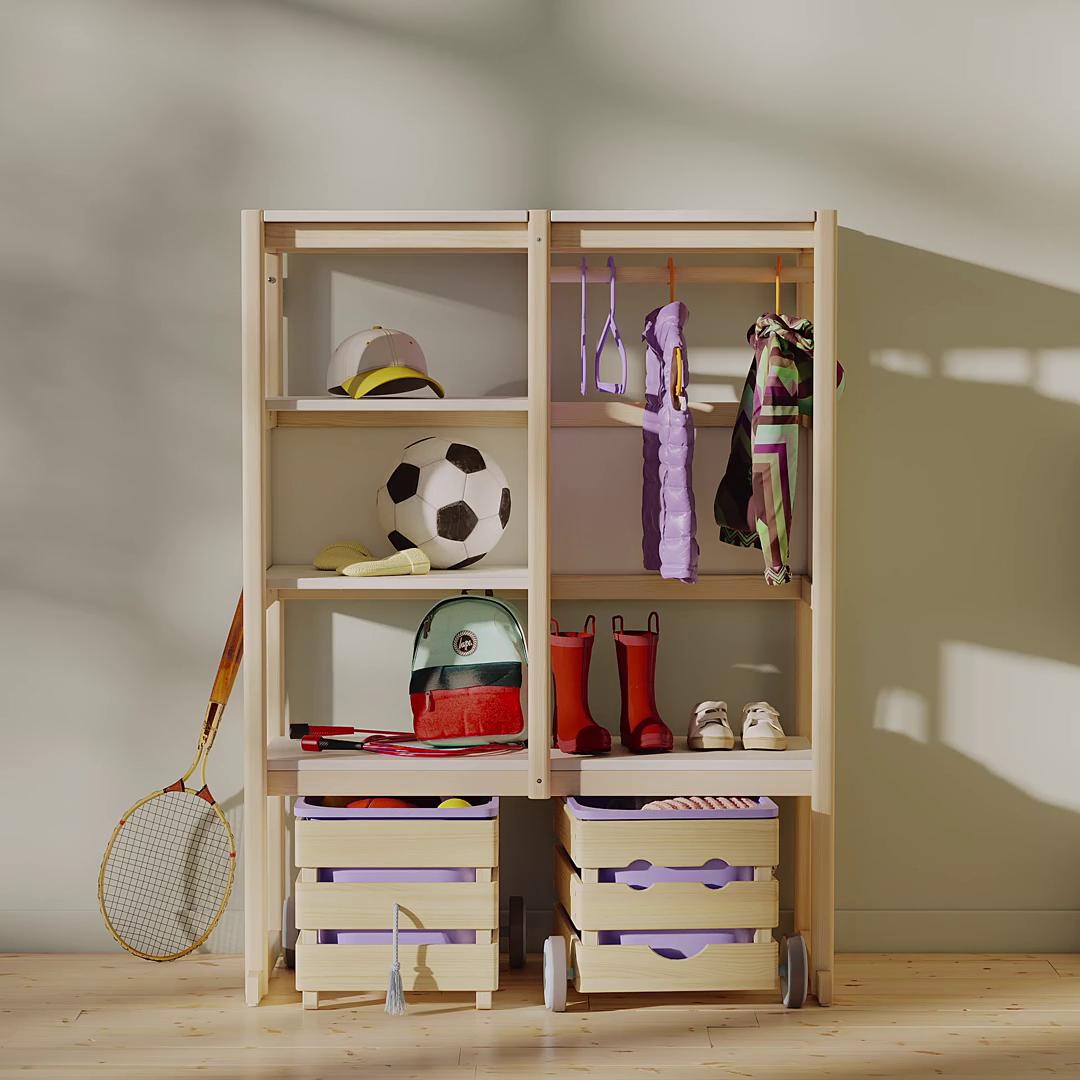 FLISAT open storage combination, light white stained pine white