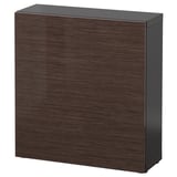 BESTÅ وحدة رف مع باب, أسود-بني/Selsviken بني/لامع, ‎60x22x64 سم‏