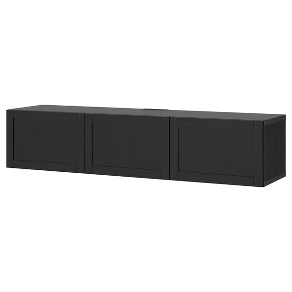 BESTÅ طاولة تلفزيون مع أبواب, أسود-بني/Hanviken أسود-بني, ‎180x42x38 سم‏