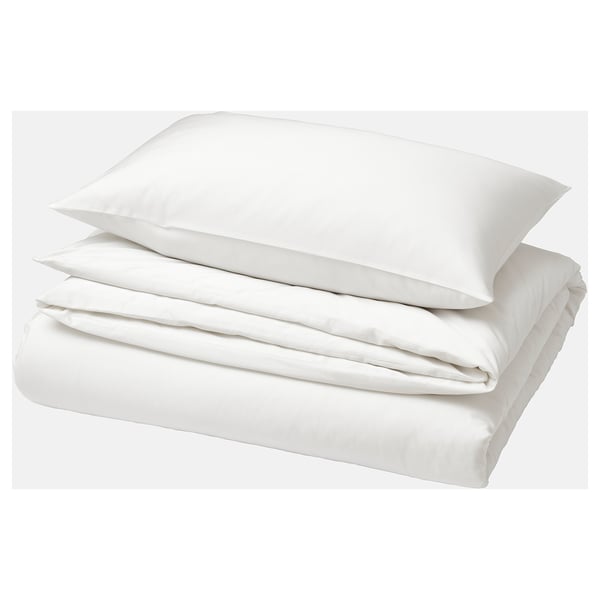 BJÖRKAL غطاء لحاف و غطاء مخدة, أبيض, 150x200/50x80 سم