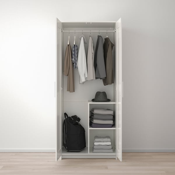 BRIMNES دولاب ملابس مع بابين, أبيض, ‎78x190 سم‏