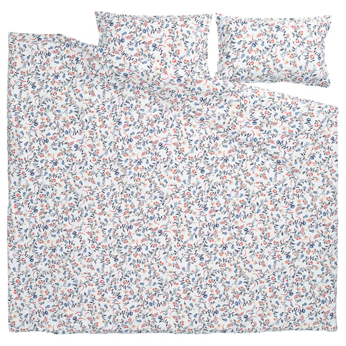 BRUDKRUSBÄR غطاء لحاف و ٢ غطاء مخدة, أبيض عدة ألوان/نقش زهور, 240x220/50x80 سم