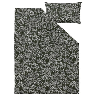 DAGGBJÖRNBÄR غطاء لحاف و غطاء مخدة, أخضر غامق/نقش زهور, ‎150x200/50x80 سم‏