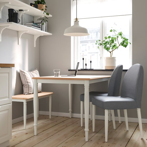 DANDERYD / DANDERYD طاولة مع كرسيين ومقعد طويل, قشرة سنديان أبيض/Vissle رمادي, ‎130x80 سم‏