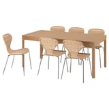 EKEDALEN / ÄLVSTA طاولة و 6 كراسي, سنديان/خيزران طلاء كروم, ‎180/240 سم‏