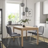 EKEDALEN / KARLPETTER طاولة و 4 كراسي, سنديان/Gunnared رمادي متوسط طلاء كروم, ‎120/180 سم‏