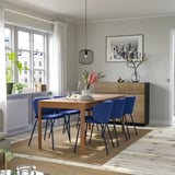 EKEDALEN / KRYLBO طاولة و 4 كراسي, سنديان/Tonerud أزرق, ‎120/180 سم‏