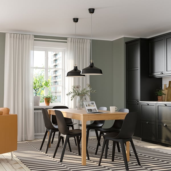 EKEDALEN / ODGER طاولة و 6 كراسي, سنديان/فحمي, ‎120/180 سم‏
