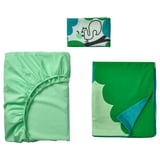 GRÖNFINK طقم شرشف سرير لمهد 3 قطع, أخضر/تركواز, ‎60x120 سم‏