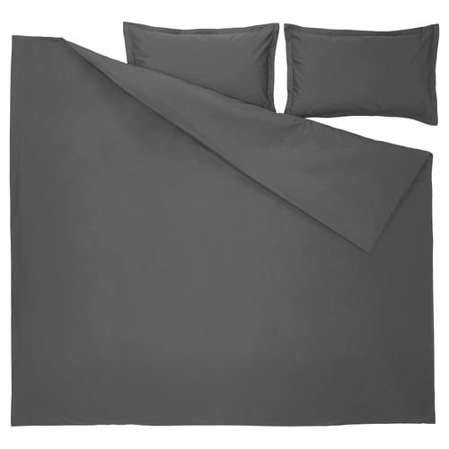 HAMPFLOCKEL غطاء لحاف و ٢ غطاء مخدة, رمادي غامق, 240x220/50x80 سم