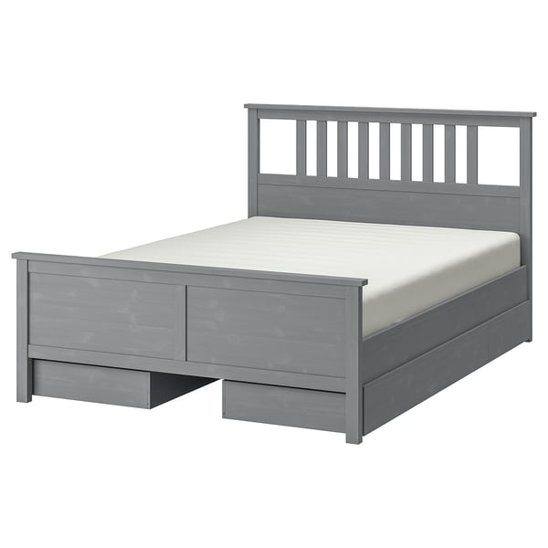 HEMNES هيكل سرير+4 صناديق تخزين, رمادي مصبوغ, ‎160x200 سم‏