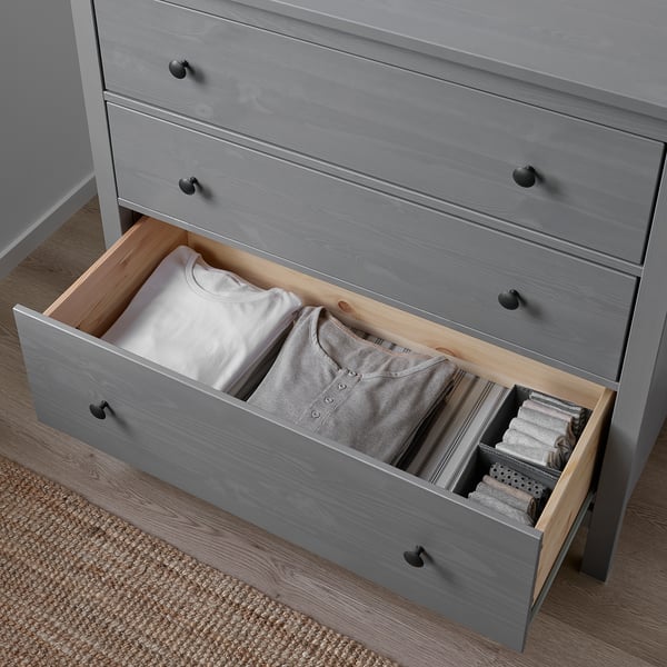HEMNES خزانة بـ 3 أدراج, رمادي مصبوغ, ‎108x96 سم‏