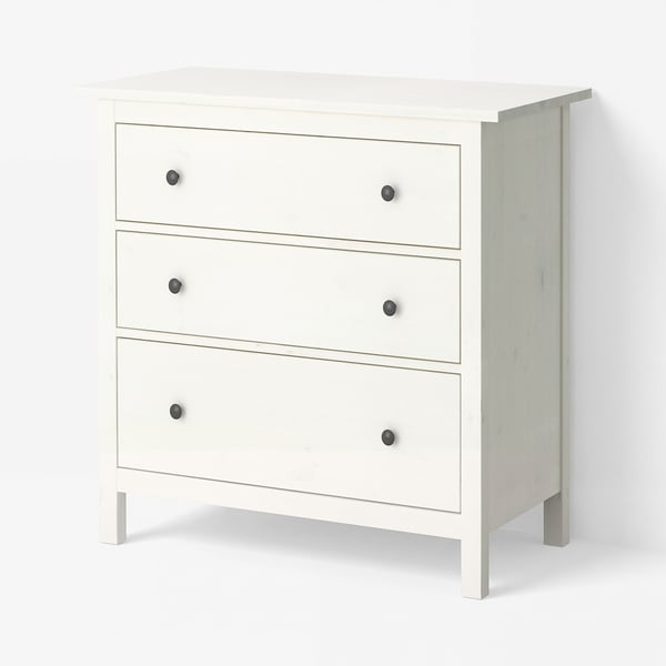 HEMNES خزانة بـ 3 أدراج, أبيض, 108x96 سم