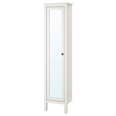 HEMNES خزانة عالية مع باب مرآة, أبيض, ‎49x31x200 سم‏