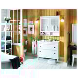 HEMNES خزانة بمرآة مع بابين, أبيض, ‎103x16x98 سم‏
