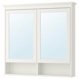 HEMNES خزانة بمرآة مع بابين, أبيض, ‎103x16x98 سم‏