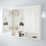 HEMNES خزانة بمرآة مع بابين, أبيض, ‎103x16x98 سم‏