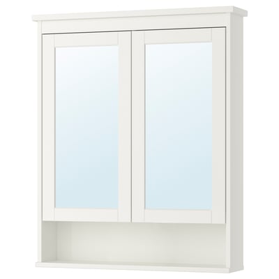 HEMNES خزانة بمرآة مع بابين, أبيض, ‎83x16x98 سم‏