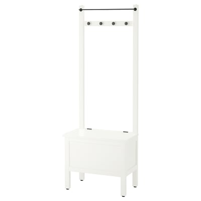 HEMNES مصطبة تخزين مع عامود منشفة, أبيض, ‎64x37x173 سم‏