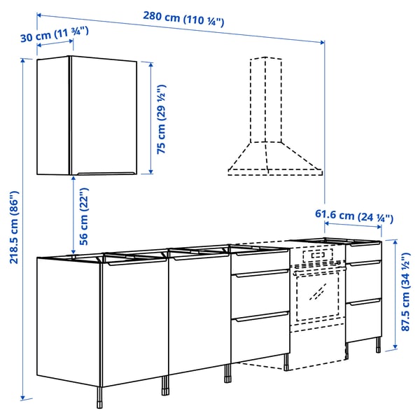 JÄRNBODA مطبخ, أبيض, 220x62x219 سم
